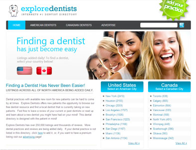 ExploreDentists - Screenshot - Homepage